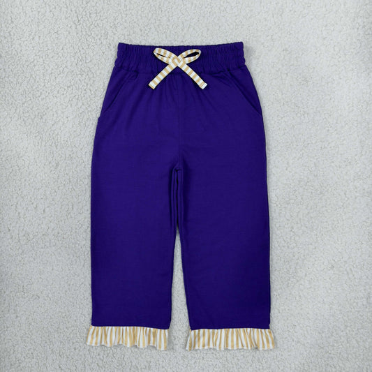 P1155 Solid Color Ruffles Dark Purple Girls Pants