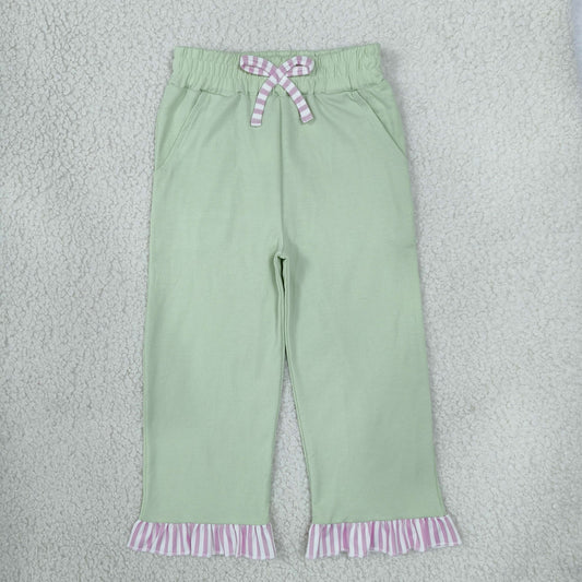 P1156 Solid Color Ruffles Light Green Girls Pants
