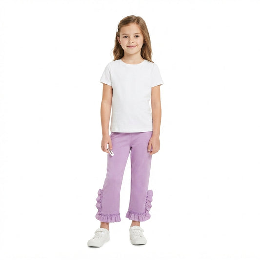 P1162 Solid Purple Ruffles Girls Pants