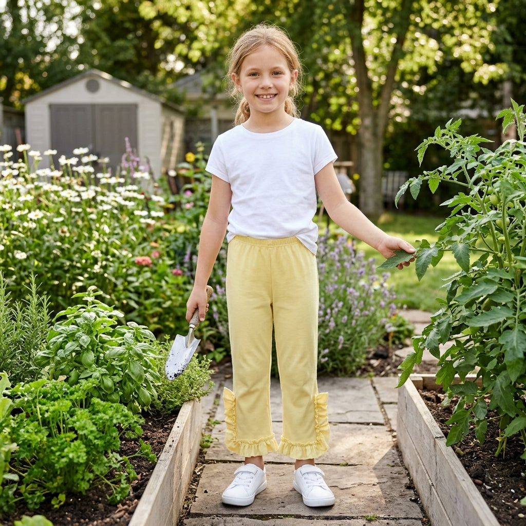 P1163 Solid Yellow Ruffles Girls Pants