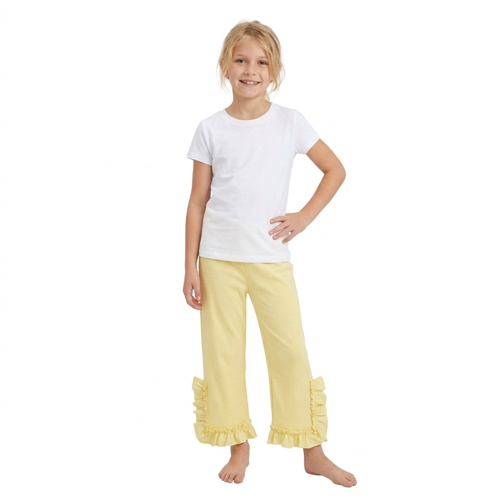 P1163 Solid Yellow Ruffles Girls Pants