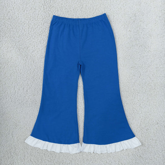 P1170 Solid White Ruffles Blue Girls Pants