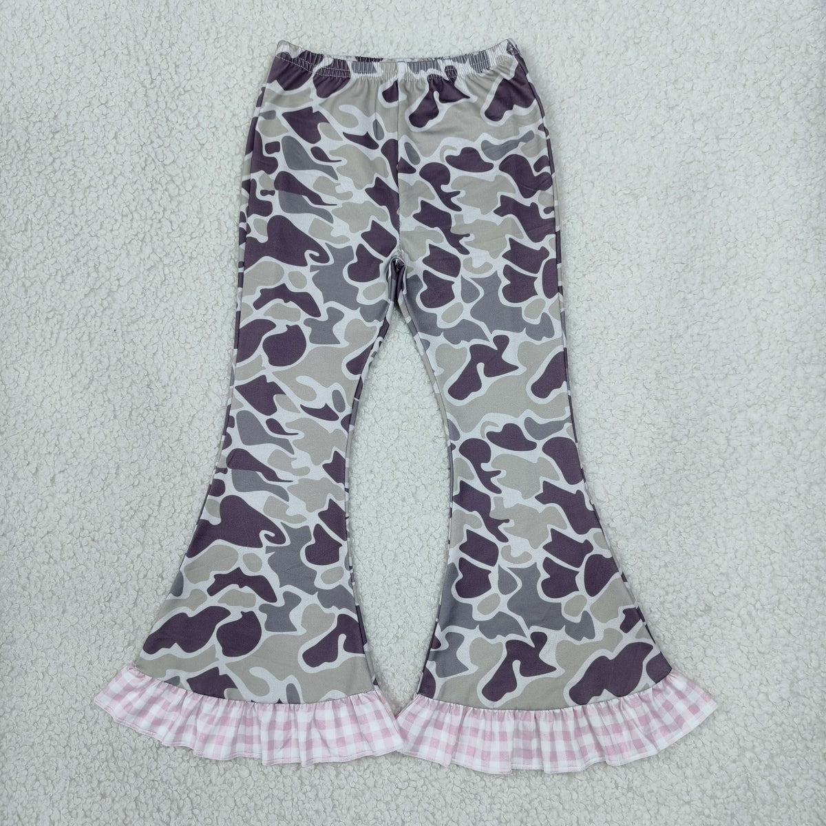 P1184 Hunting Camo Pink Plaid Ruffles Girls Flared Pants