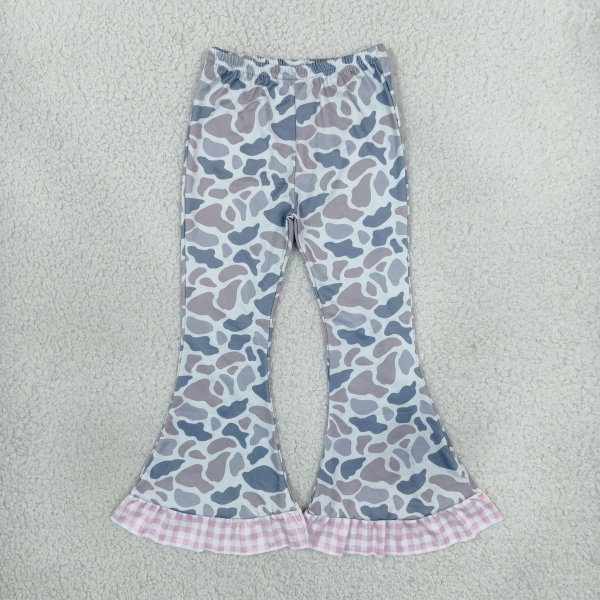 P1185 Hunting Camo Pink Plaid Ruffles Girls Flared Pants