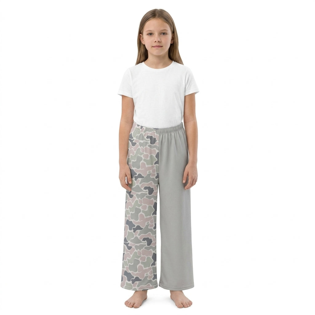 P1226 Hunting Camo Gray Green Girls Wide Leg Pants