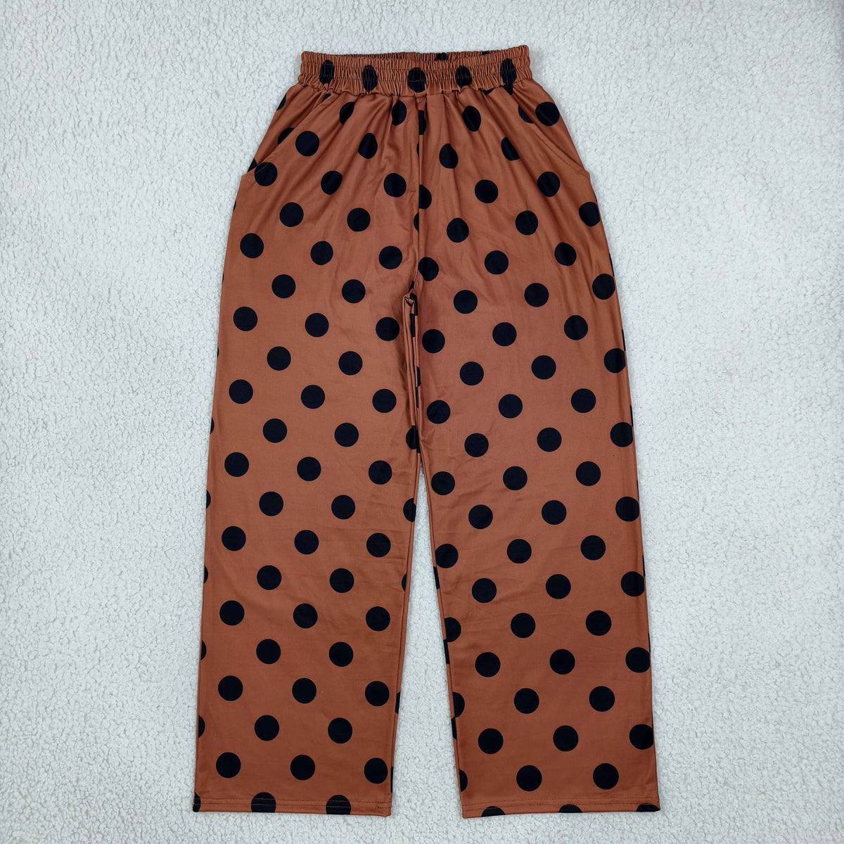 P1250 Dots Pocket Brown Women Adult's Wide Leg Pants
