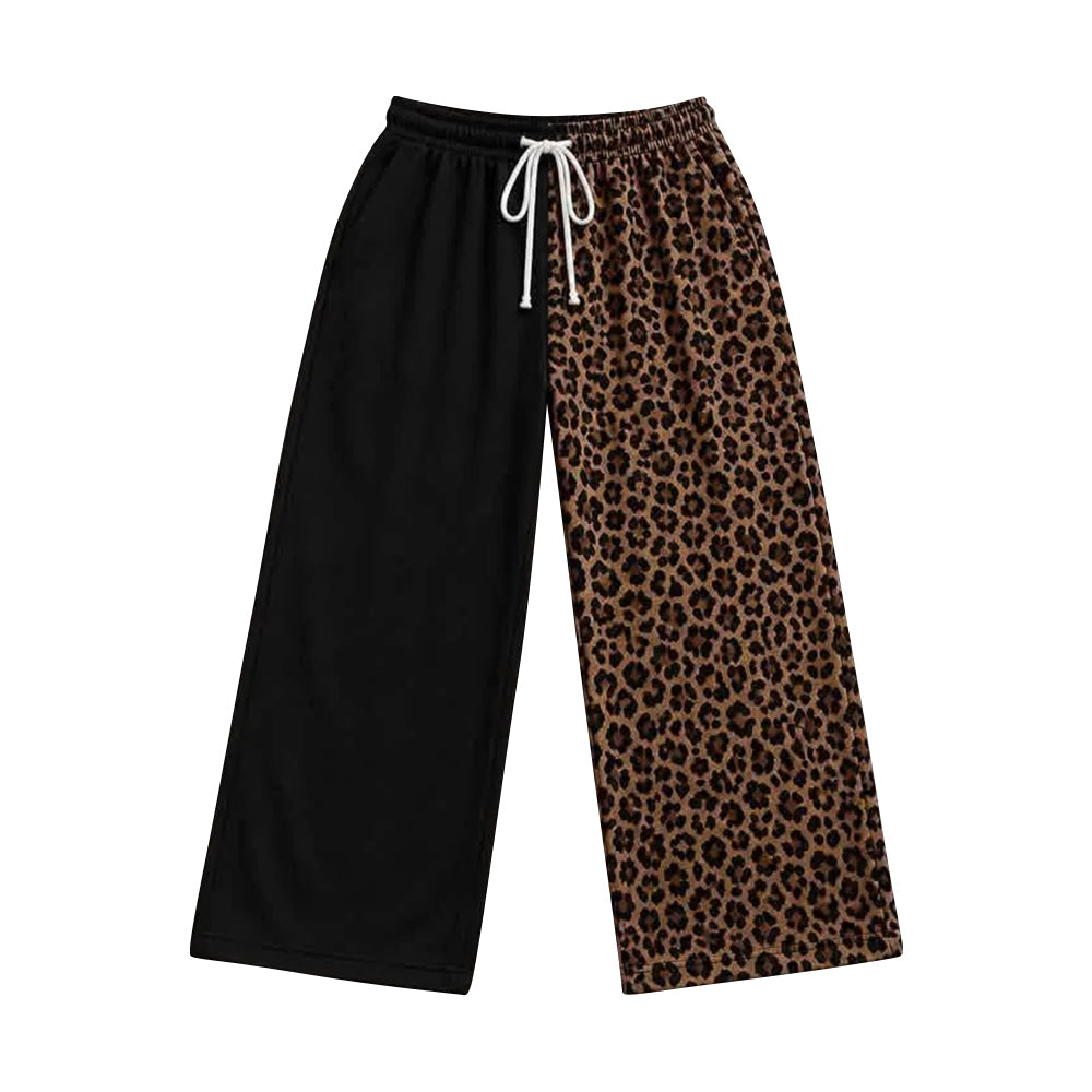 Preorder MOQ 5 pcs Each Style Leopard Solid Color Black Wide Leg Pants Mommy and Me Matching Clothes