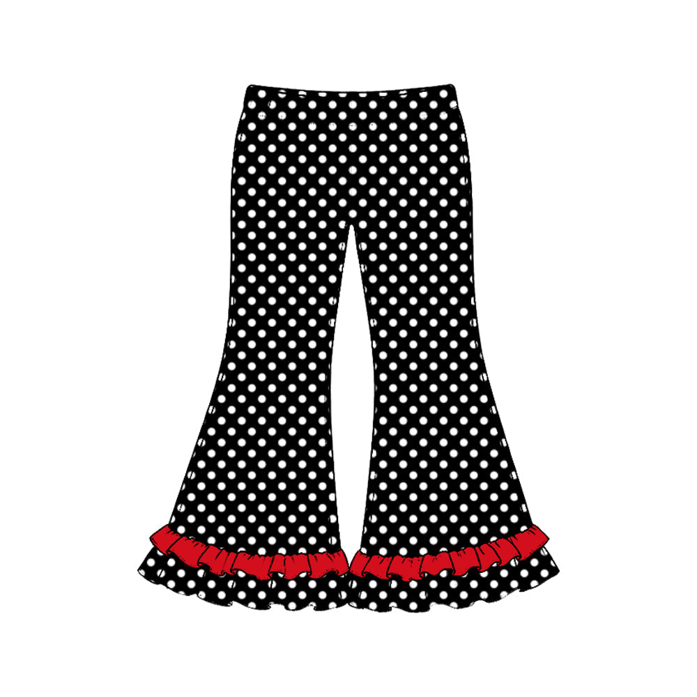Preorder MOQ 5 pcs GLP4019 Valentine's Day Dots Bows Ruffles Girls Flared Set