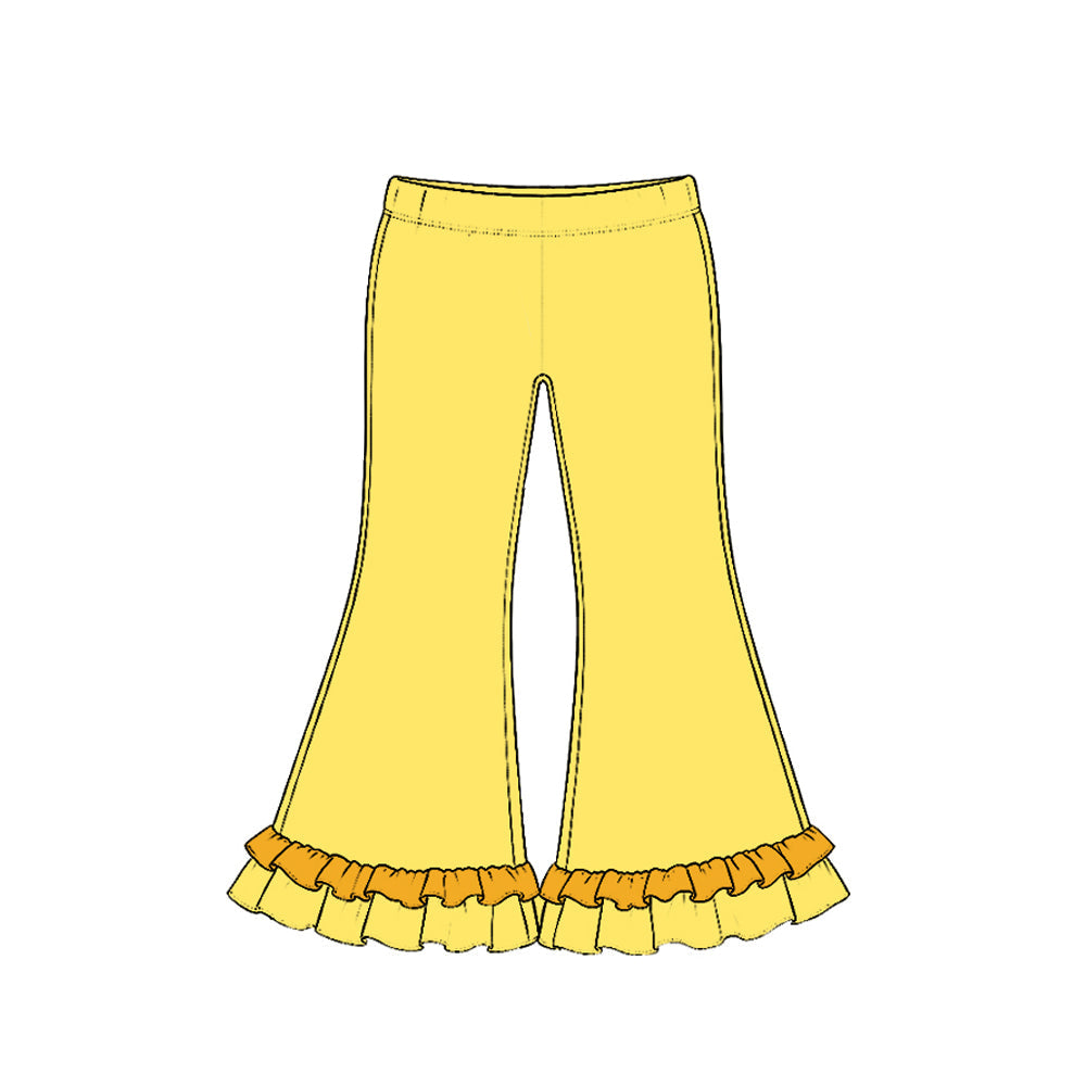 Preorder MOQ 5 pcs GLP4040 Solid Color Cotton Ruffles Yellow Girls Set