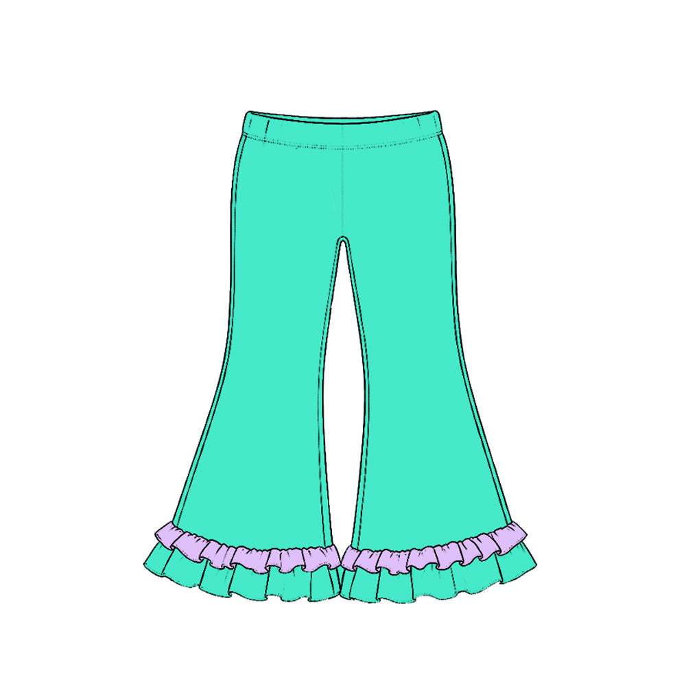 Preorder MOQ 5 pcs GLP4041 Solid Color Cotton Ruffles Purple Turquoise Girls Set