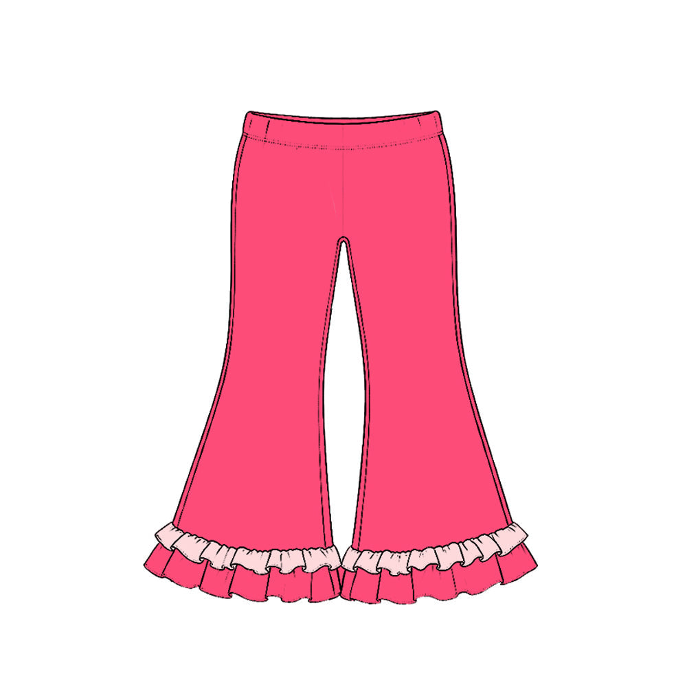 Preorder MOQ 5 pcs GLP4049 Crown Pattern Solid Color Cotton Ruffles Pink Rose Red Girls Set