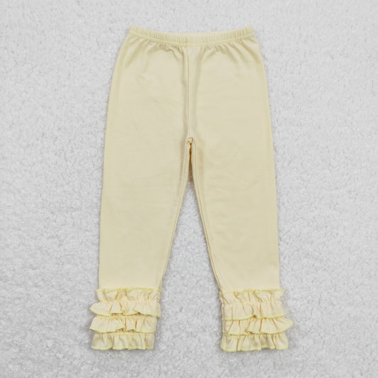 P0424 Pure Yellow Ruffle Girls Legging Long Pants  RTS 202508