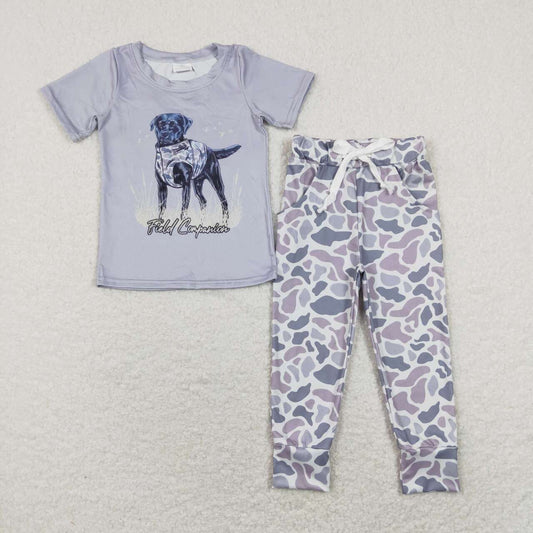 Bird Blue leopard Grey P0420 Top 2Pcs  Girls Short Sleeve Pants Outfits