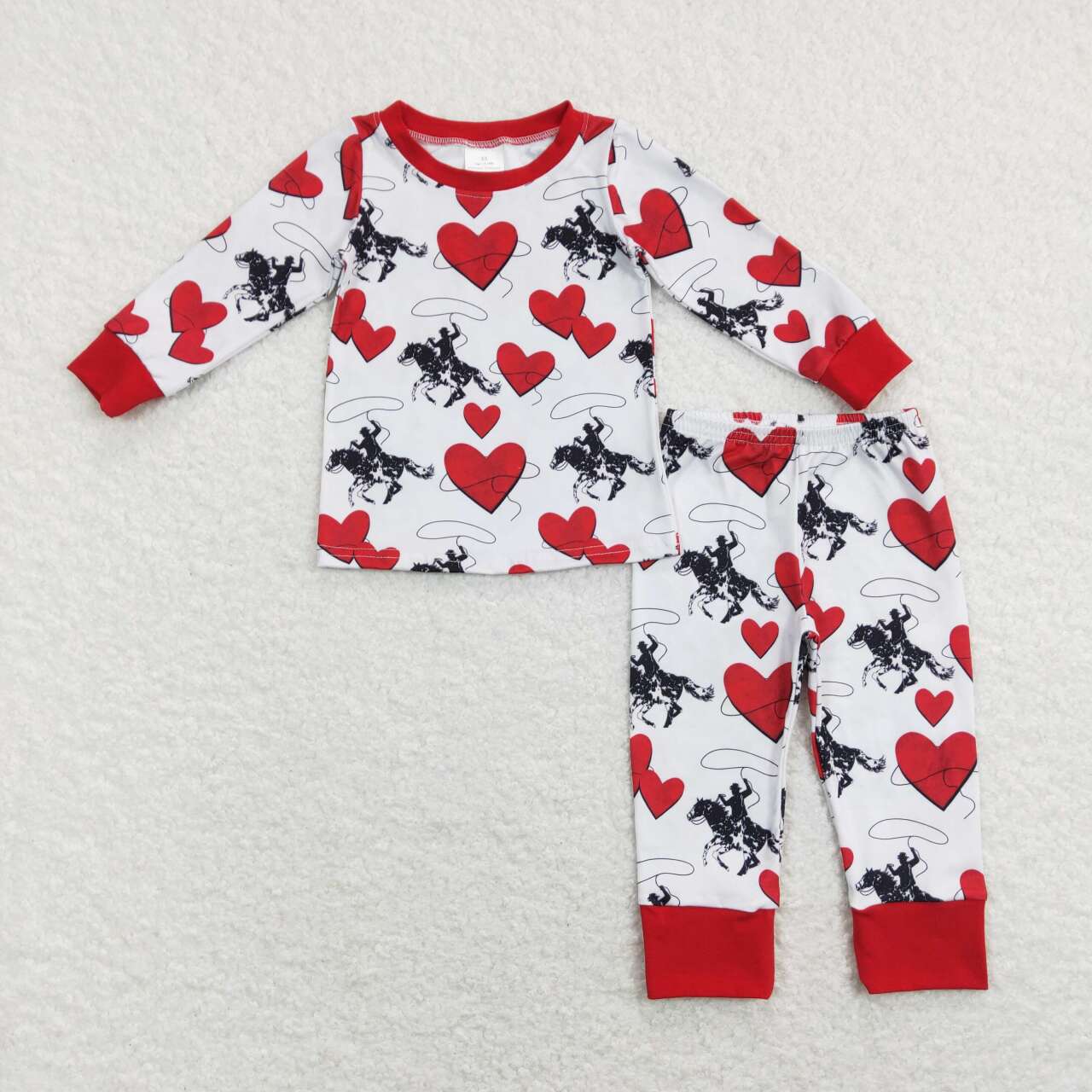 BLP0455 Valentine Red Rodeo cowboy Boys Long Sleeve Pants Outfits Pajamas