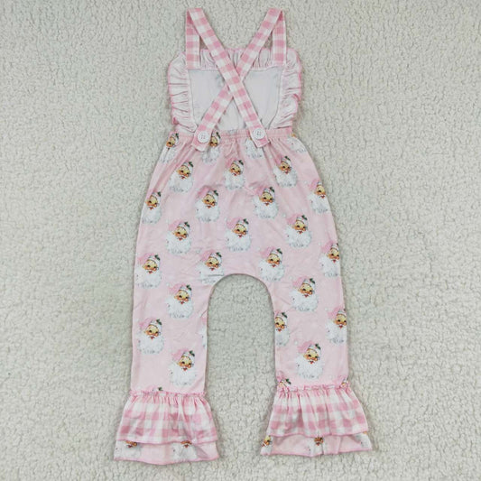 SR0101 Christmas Pink Santa Girls Sleeveless Jumpsuit Overall Pants