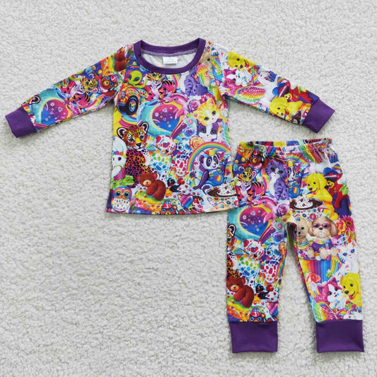 BLP0182 Purple Tiger Cartoon Boys Long Sleeve Pants Outfits Pajamas