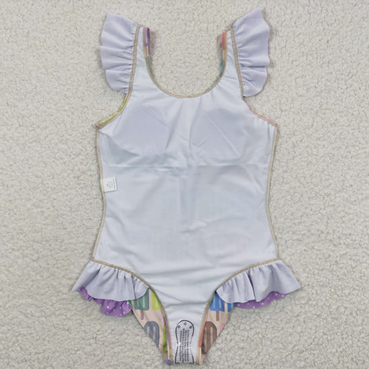 S0079 Baby Girl Clothes Colorful Popsicle Fly Sleeve Swimsuits RTS Free Shipping Over 2KG
