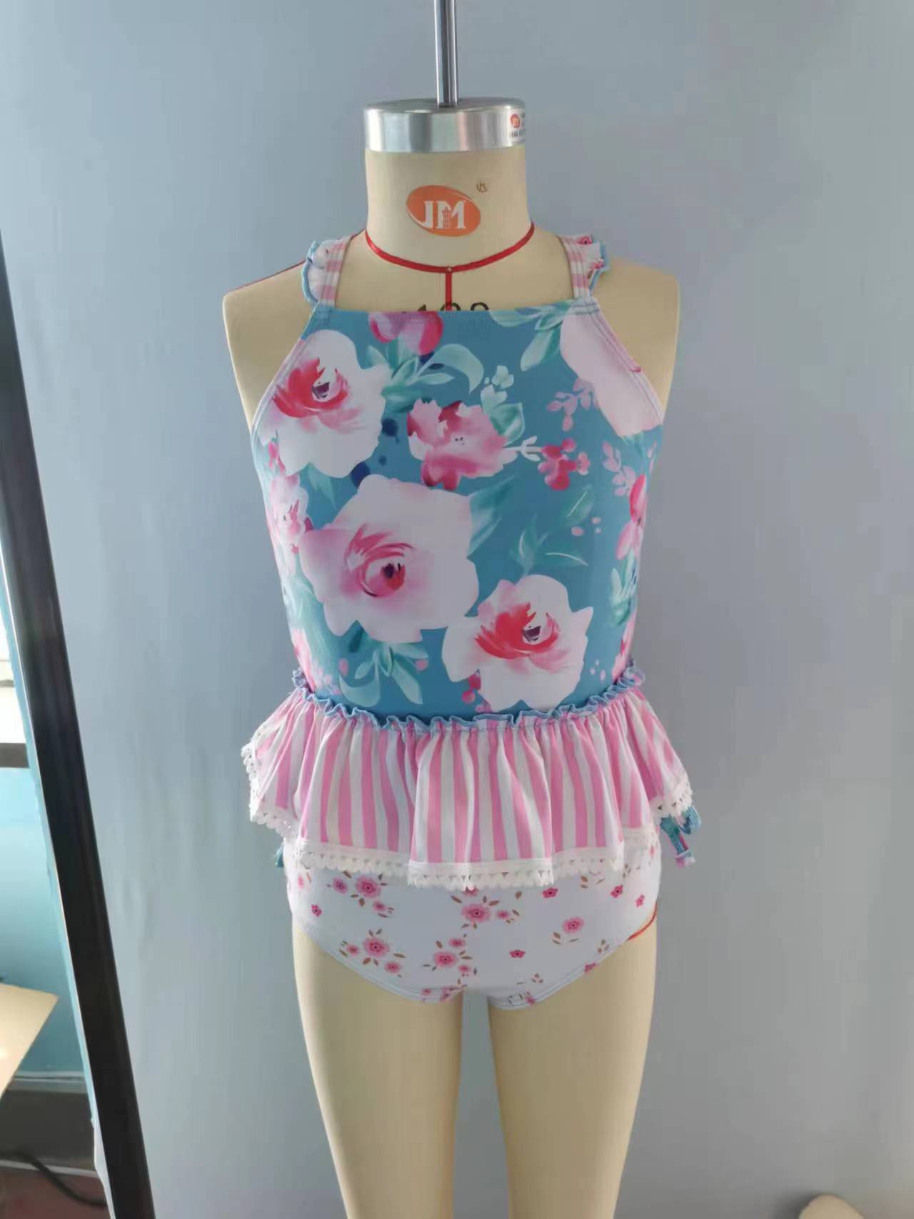 Preorder S0161 Pink Blue Floral Girls Swimming Bathing Suits Swimsuits