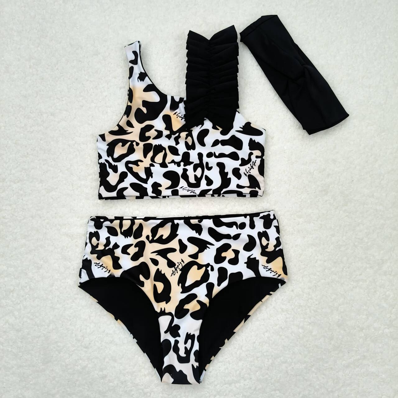 S0223 NO MOQ Leopard print orange and white bathing suit