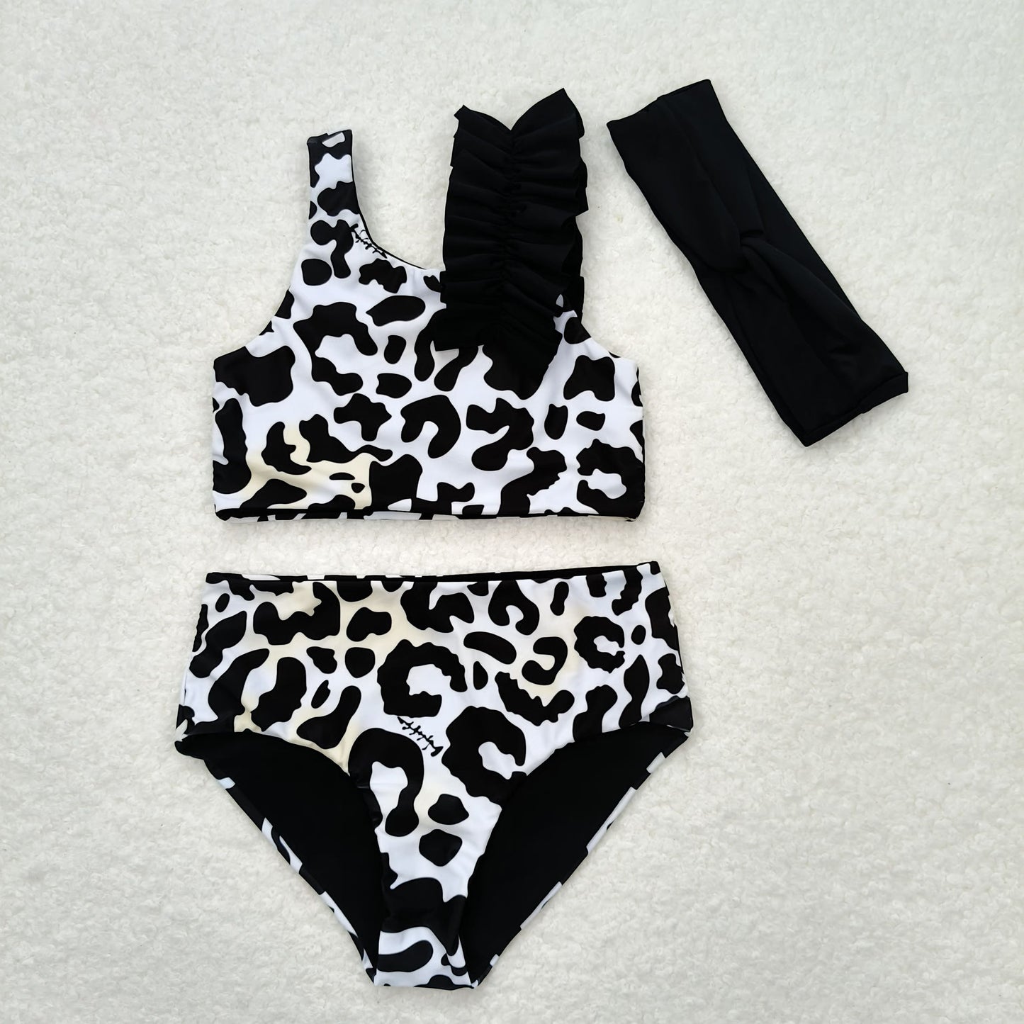 S0224 NO MOQ Cow-print black and white bathing suit