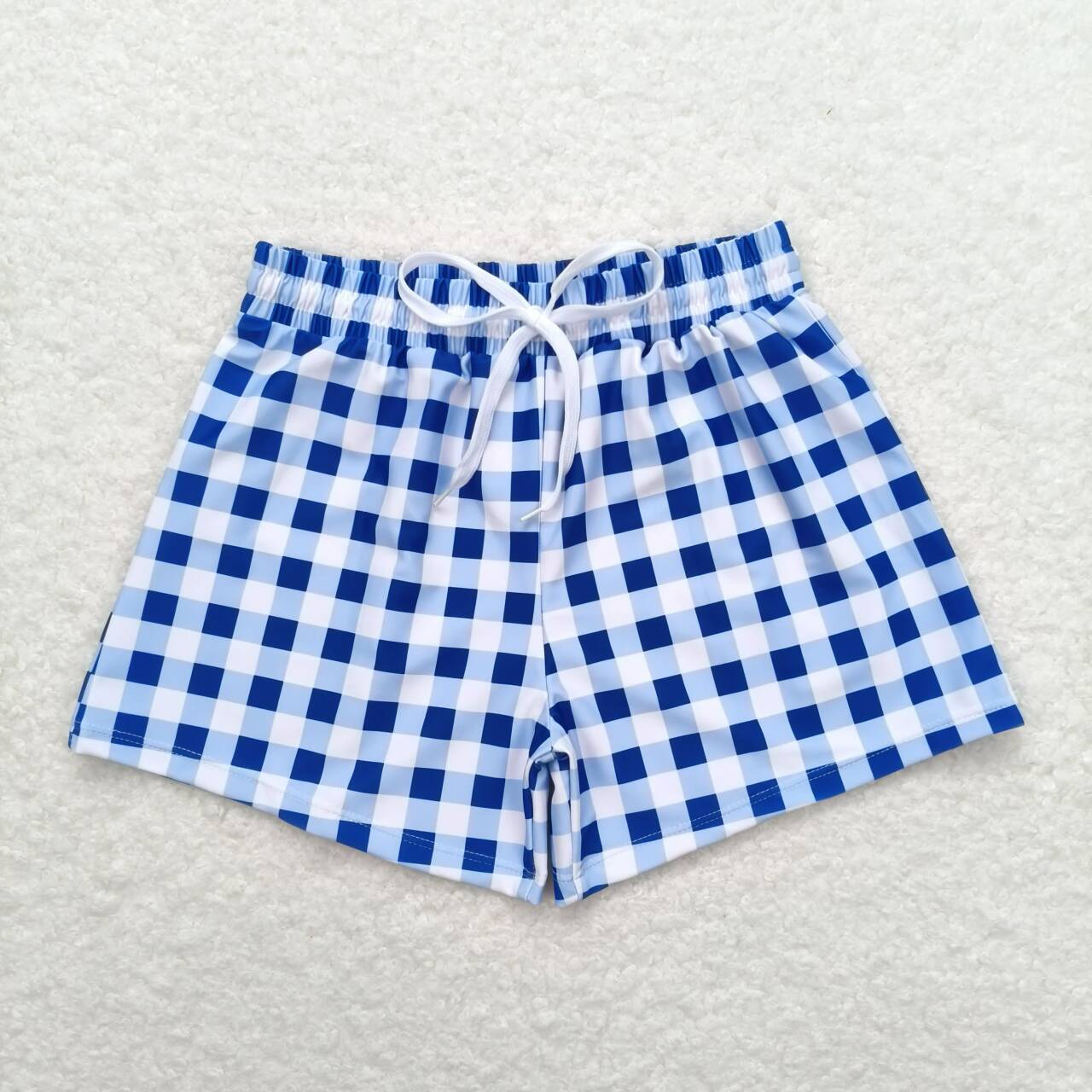 S0232 Blue and white checkered trunks high quality swimwear for babies