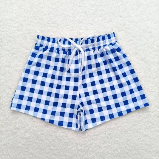 S0232 Blue and white checkered trunks high quality swimwear for babies