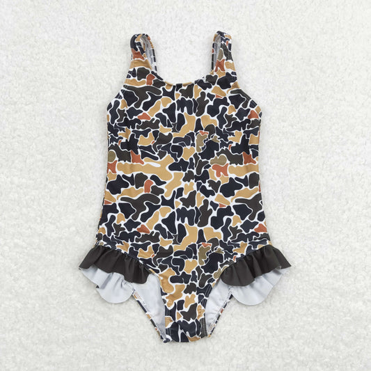 S0239 NO MOQ Brown camouflage beige one-piece swimsuit