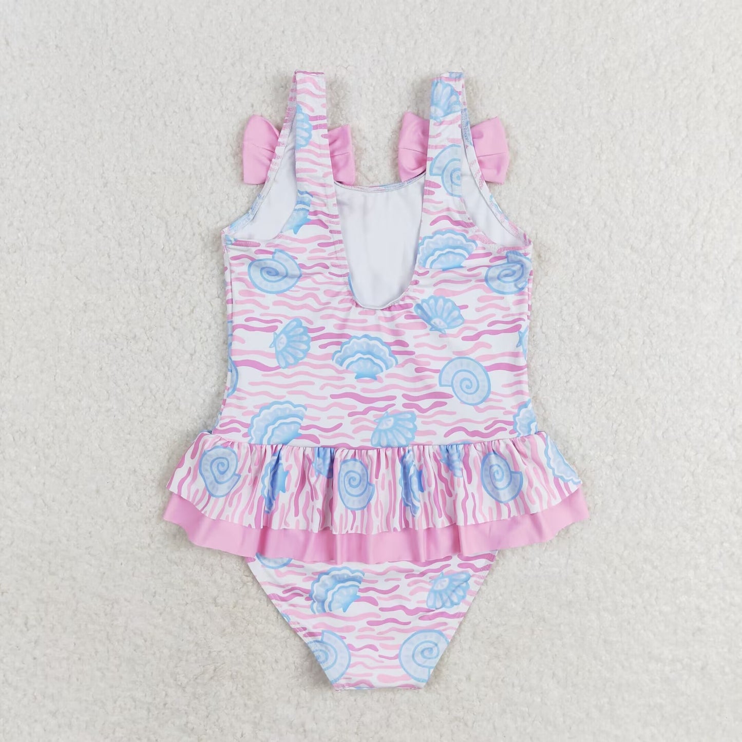 S0274 RTS Shell Wave pink bow one-piece swimsuit