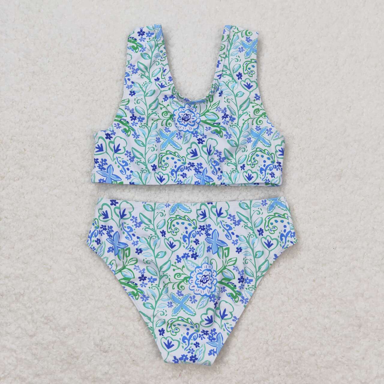 S0279  flower ruffle blue white sleeveless swimsuit RTS 202508
