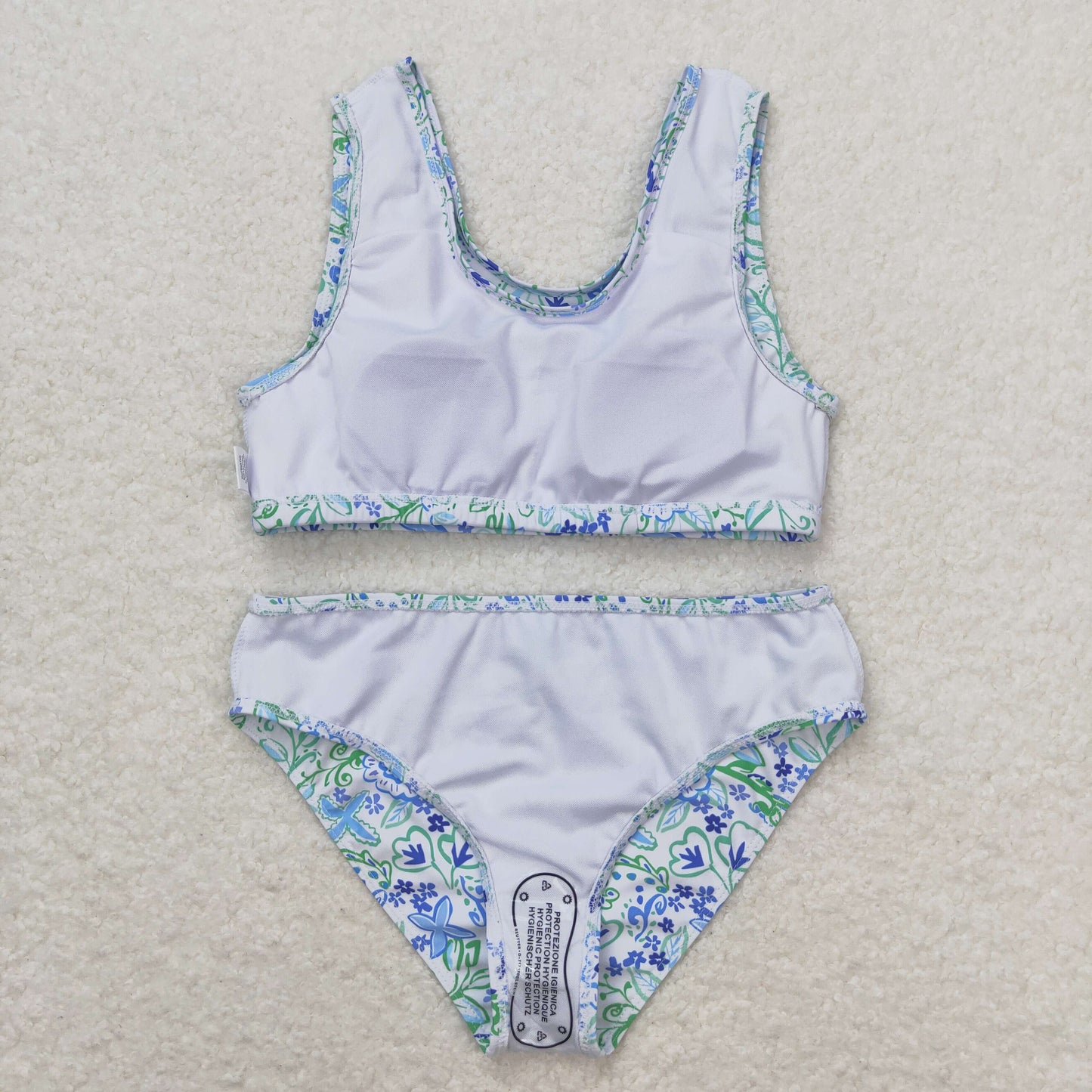 S0279  flower ruffle blue white sleeveless swimsuit RTS 202508
