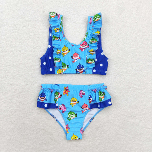 S0280 baby shark Cartoon Shark Blue swimsuit set High quality