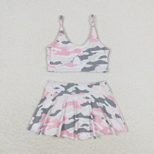 S0285 Pink gray camouflage swimsuit set high quality wholesale girls swimwear