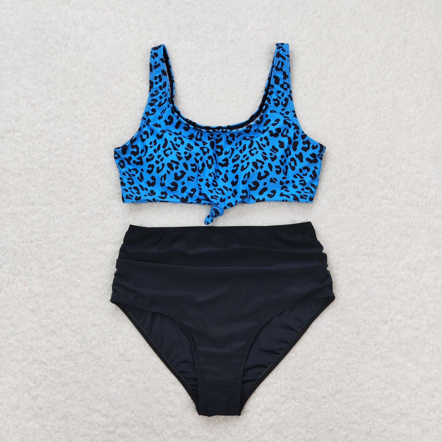 S0290 NO MOQ Leopard print blue and black swimsuit for adults