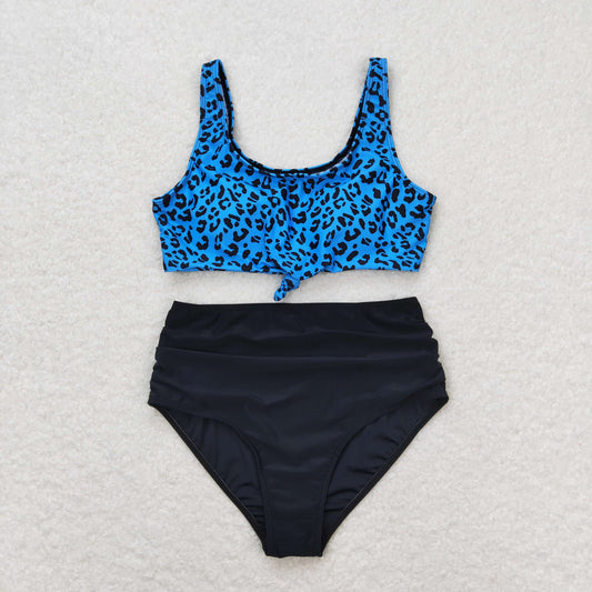 S0290 NO MOQ Leopard print blue and black swimsuit for adults