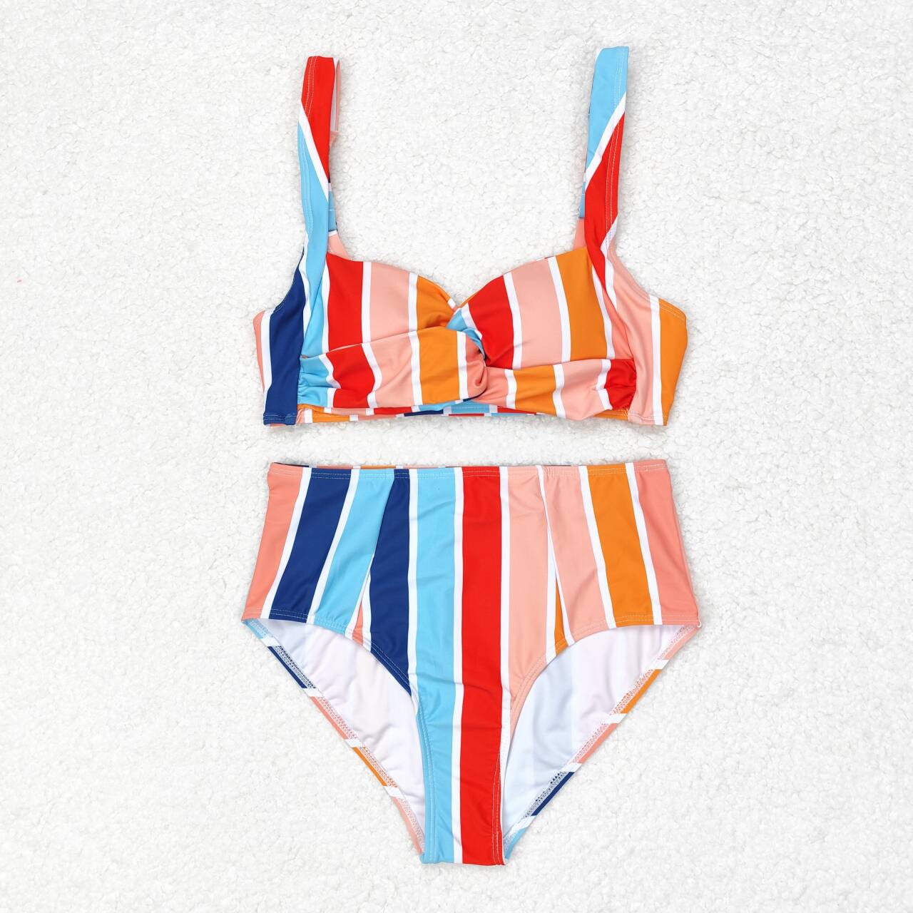 S0338 NO MOQ colored striped swimsuit set for adult women western clothes