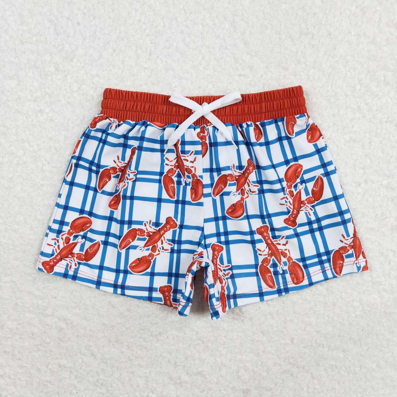 S0364 Crayfish blue checkered trunks High quality swimwear kids boy