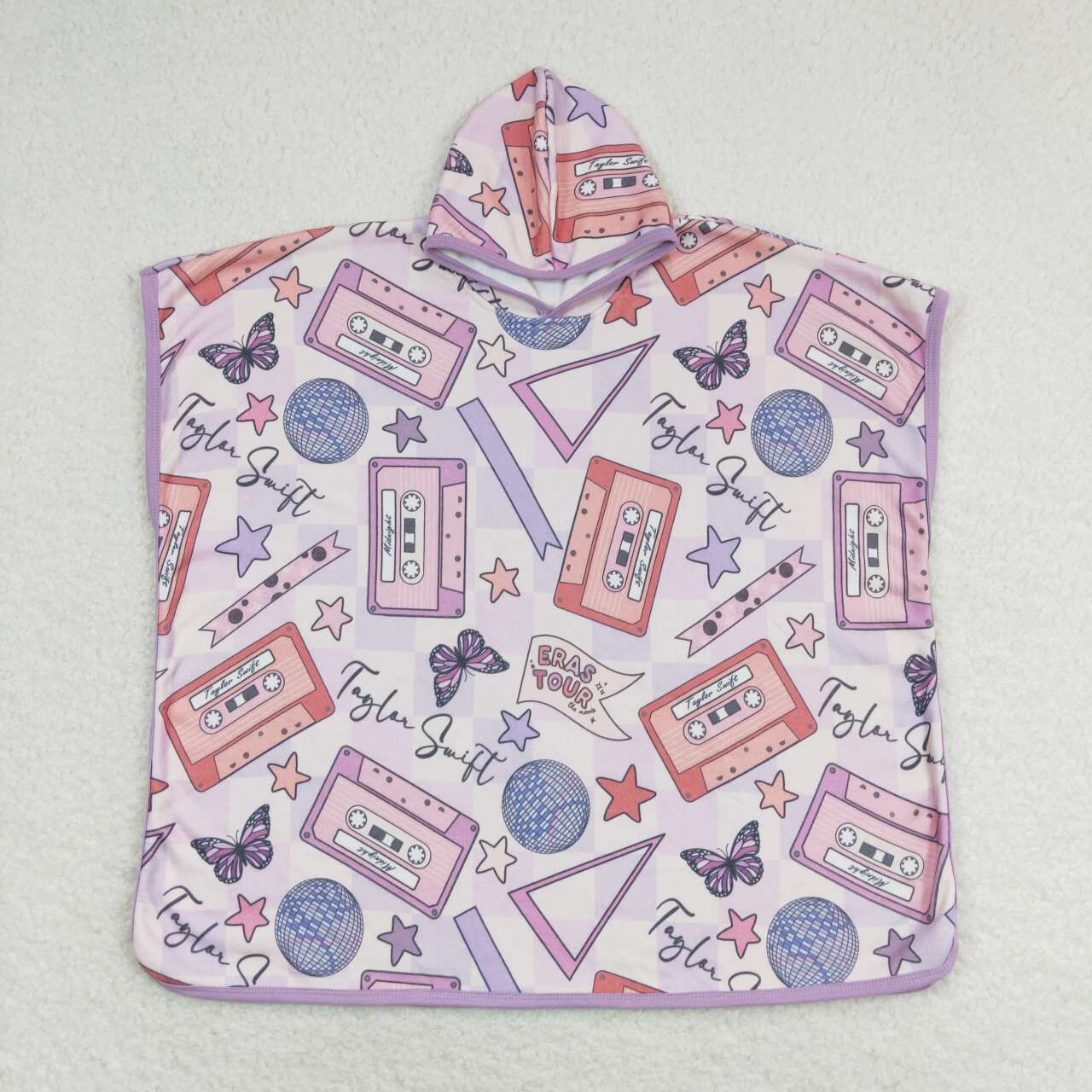 S0390  Pink Purple hooded bathrobe of high quality children applique clothing