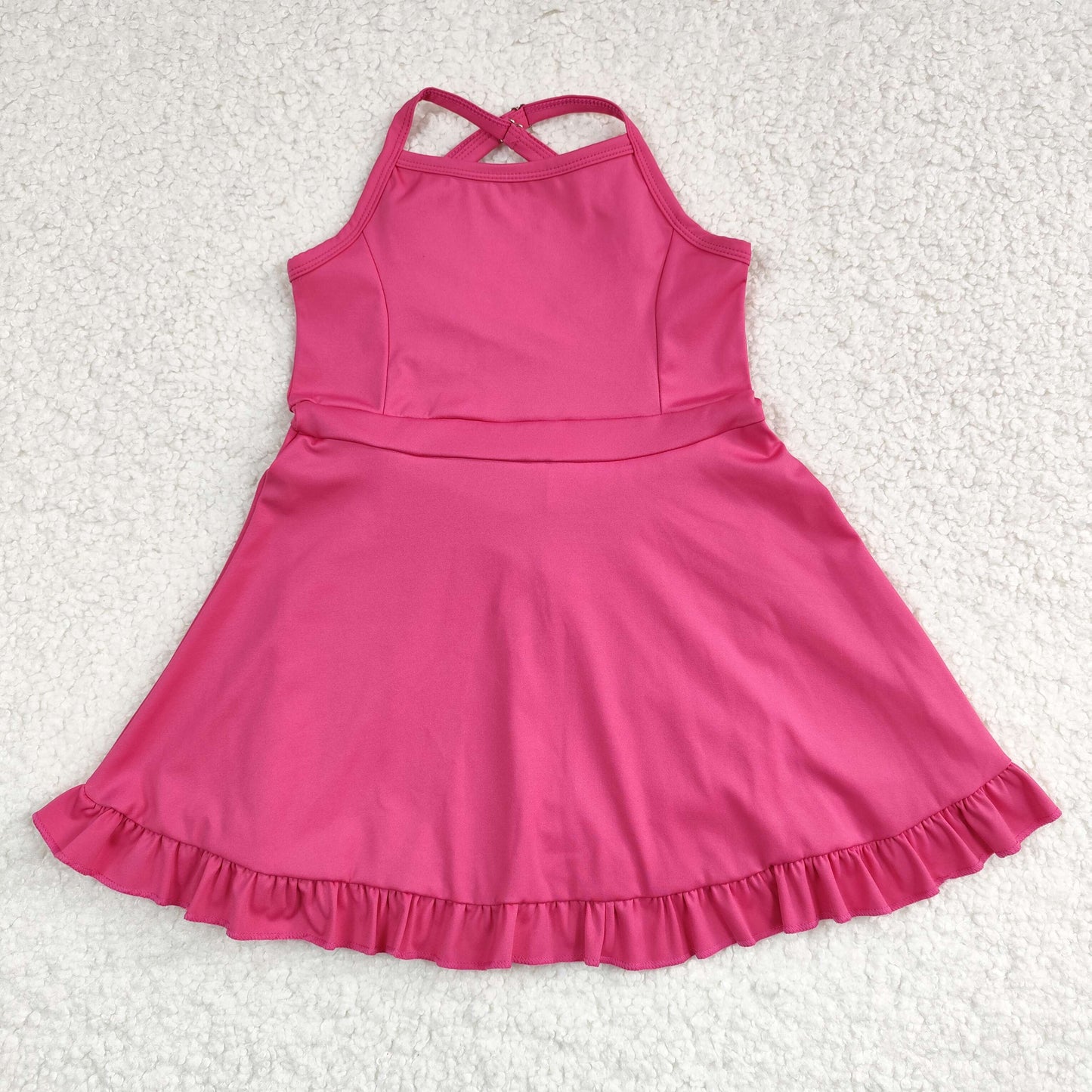 S0440 Girls Rose Red Yoga Halter Dress & Swimming Wear RTS Free Shipping Over 2 KG