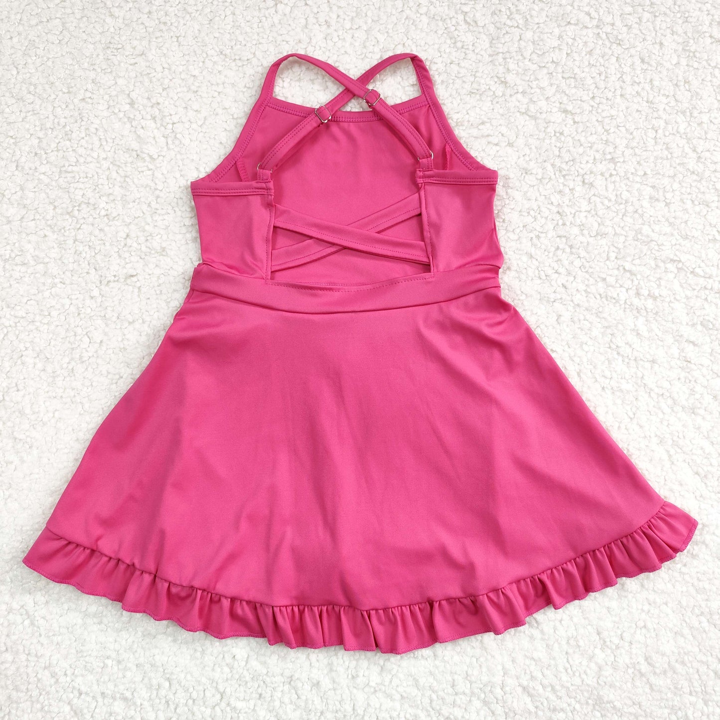 S0440 Girls Rose Red Yoga Halter Dress & Swimming Wear RTS Free Shipping Over 2 KG