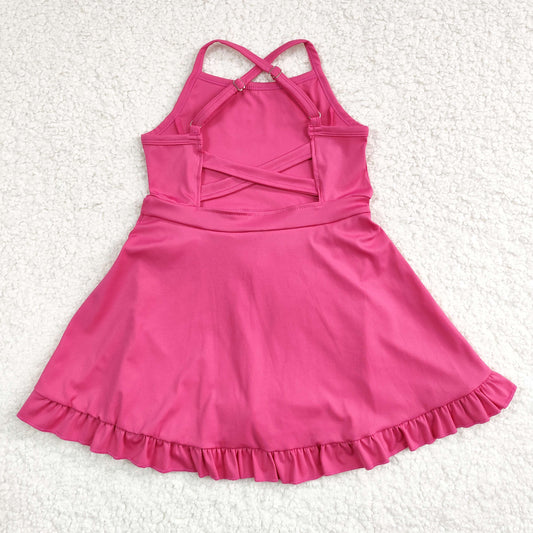 S0440 Girls Rose Red Yoga Halter Dress & Swimming Wear RTS Free Shipping Over 2 KG