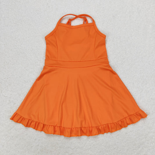 S0442 Solid color orange sports dress swimsuit high quality swimwear girls 13 years