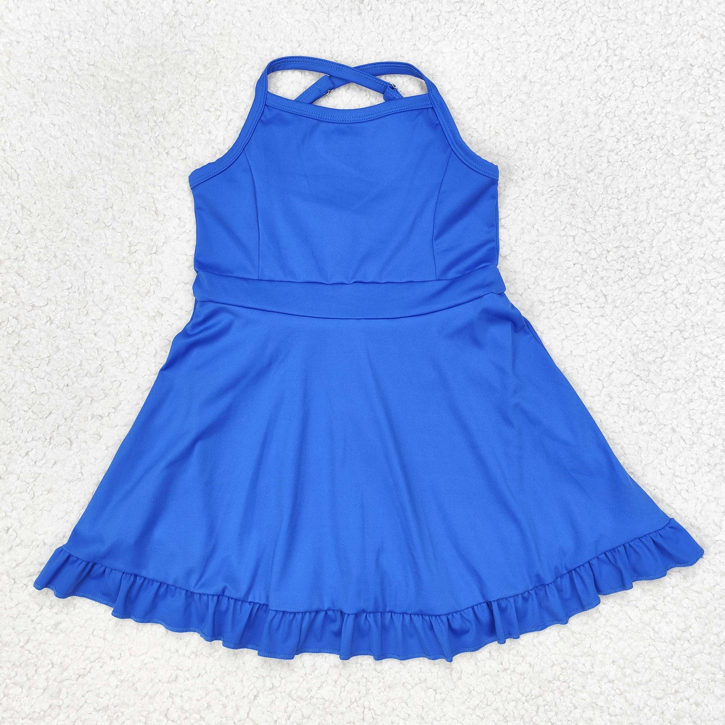 S0445 NO MOQ Solid color blue sports dress swimsuit high quality athletic dress