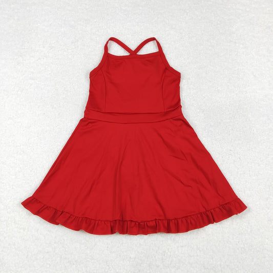 S0453 Solid color red sports dress type swimsuit high quality wholesale