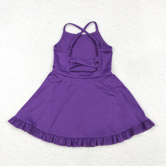 S0454 Solid color purple sports dress swimsuit high quality wholesale