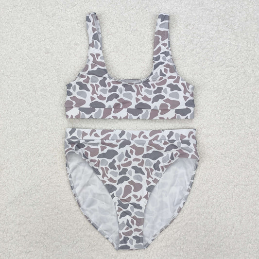 S0459改--S0558 Adult girls light grey camo swimwear women's boutique outfits  RTS Local Warehouse