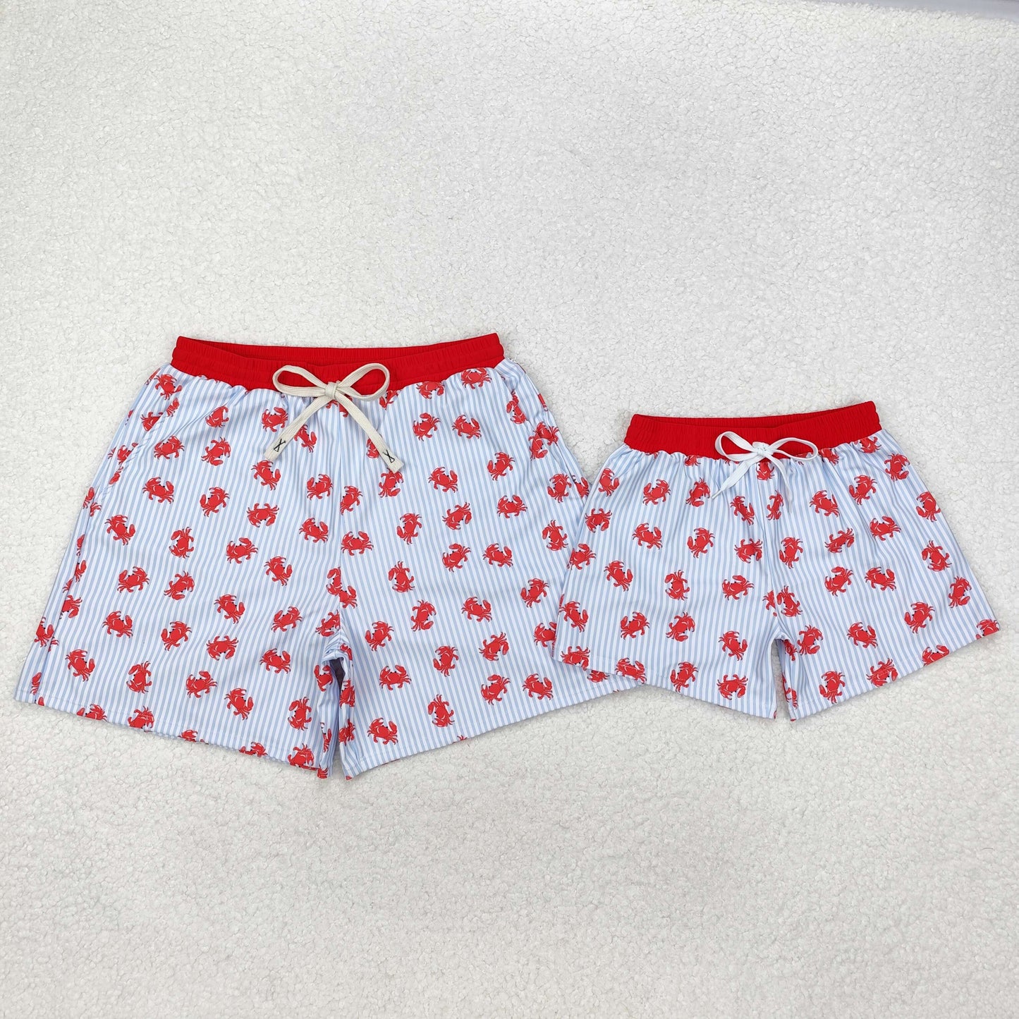 S0464 Adult Male Crab Blue Stripe Red Swim Trunks Swimwear RTS 20241130