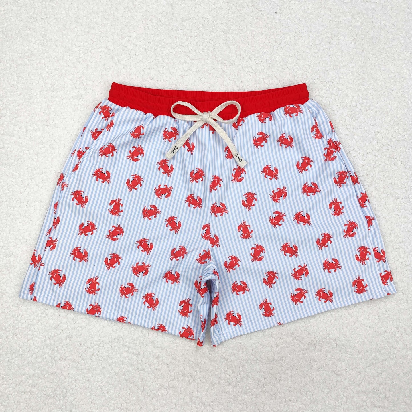 S0464 Adult Male Crab Blue Stripe Red Swim Trunks Swimwear RTS 20241130