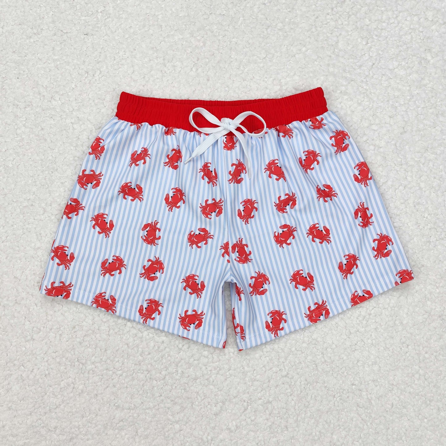 S0465 Crab Blue Stripe Red Swim Trunks Boys Swimwear RTS 20241130