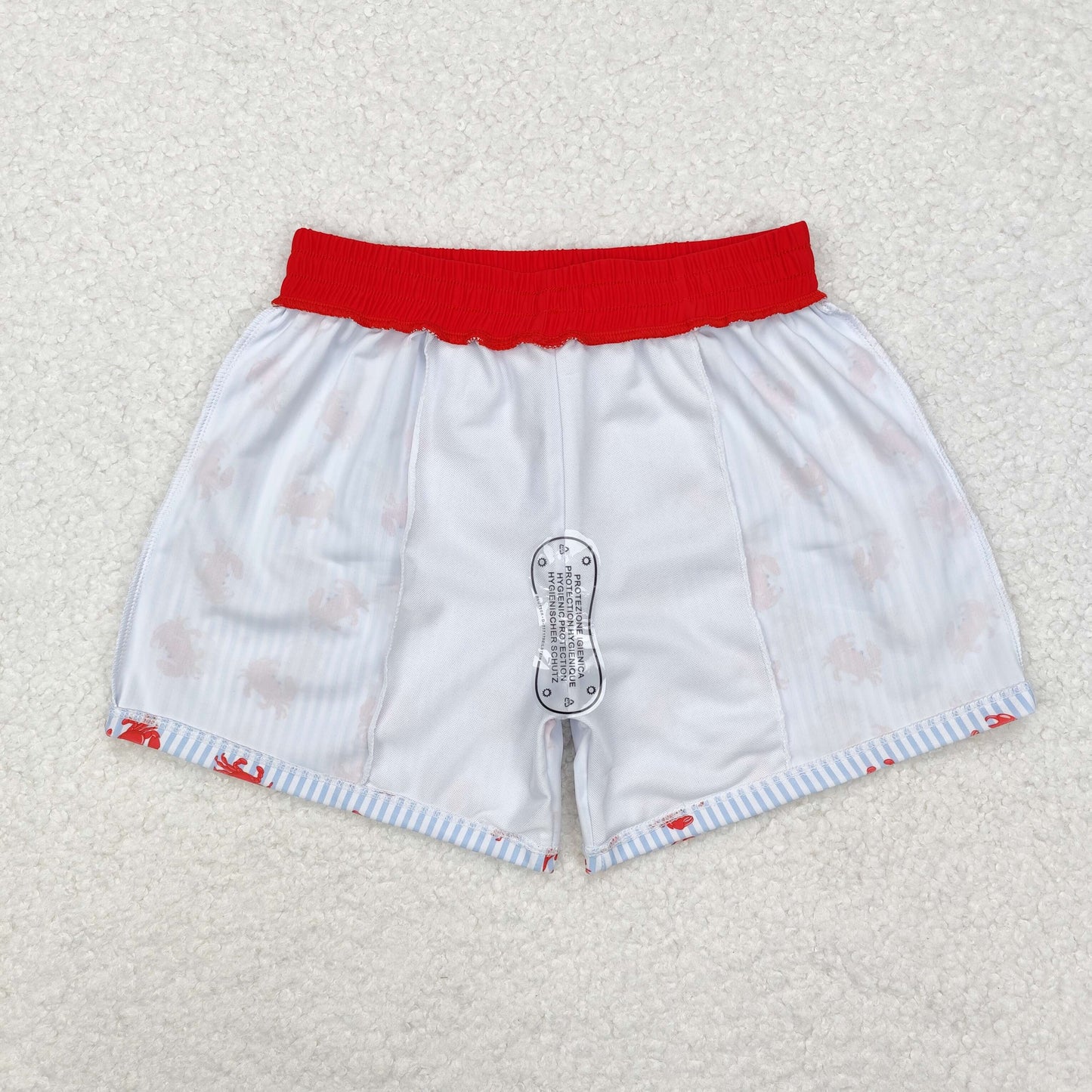 S0465 Crab Blue Stripe Red Swim Trunks Boys Swimwear RTS 20241130