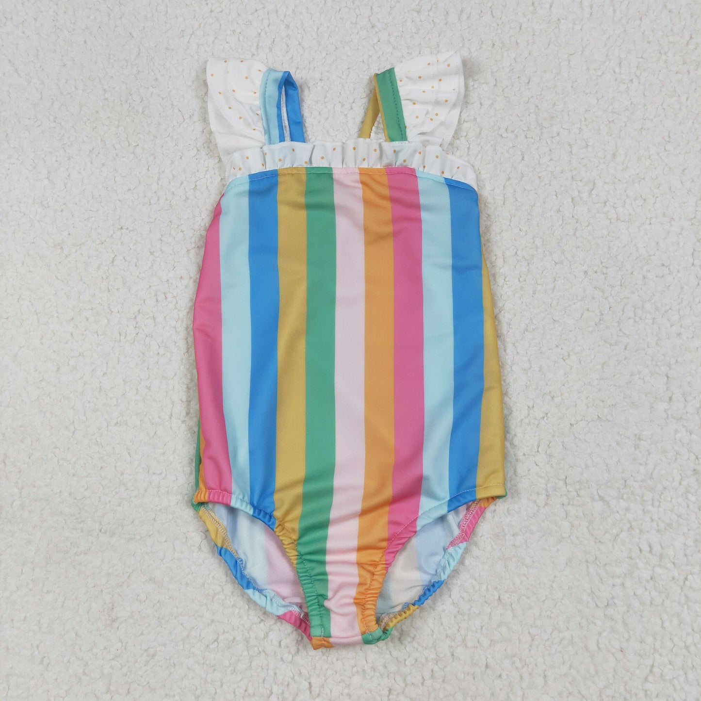 S0550 Colored Stripe Ruffle Flying Sleeve Romper Girls Boutique Swimming Wear  202506 RTS